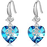 Austrian Crystal Hollow Heart Drop Dangle Earrings for Women Fashion 14K Gold Plated Hypoallergenic Jewelry