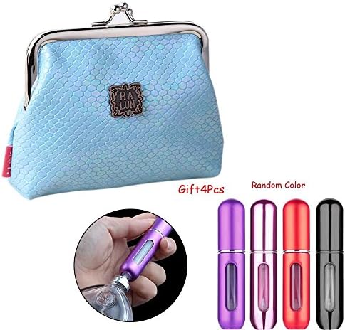 Brendacosmetic Portable Lock Pu Leather Wallet Coin Purse Clutch Handbag Bright Color Coin Bag for Storaging 4 Pcs-5ml Empty Atomizer Refillable Spray Bottle Perfume Bottles Random Color