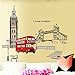 Wall Decals DIY London Style, Home Inspira Art Murals Wall Decals Removable Vinyl Wall Decor London Big Ben Bus Bridge Street For Office Kids Living Room Bedroom Kitchen Wallpaper(24x36Inch)