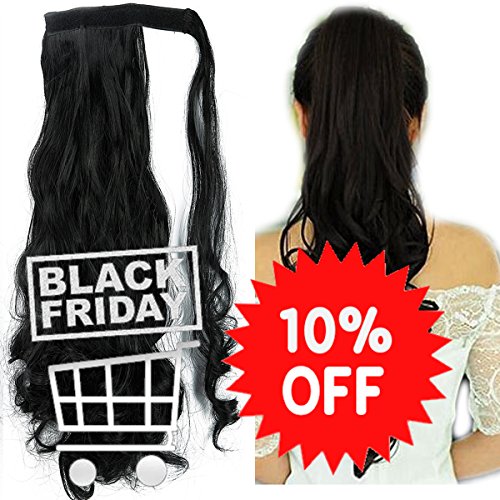 FUT Wrap Around Ponytail One Piece Clip In Curly Pony TIAL Hair Extensions 18inch 90g For Girl Lady Women Dark Black