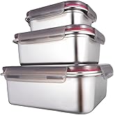 GENICOOK 3 Pack Stainless Steel Food Storage Containers | Bento Lunch Box, Metal Meal Prep Food container, leak proof&airtight lids for Kitchen,reusable&stackable (21oz/43oz/76oz).