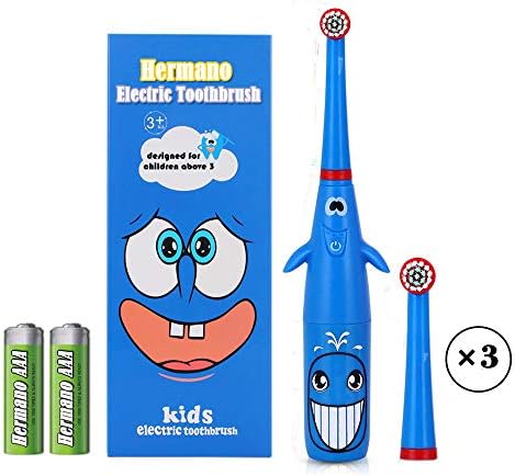 Hermano Children Electric Toothbrush with Replacement Brush Head for Plaque Removal and Teeth Whitening (Kids Electronic Toothbrush, Blue)
