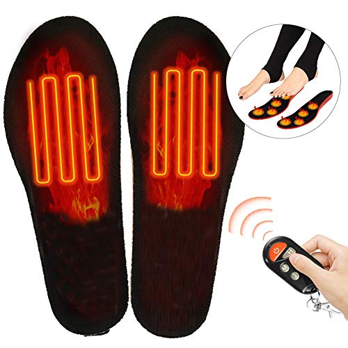 JINGOU Heated Insoles with Wireless Remote Electric USB Rechargeable Battery Heated Shoe Insoles Heat Shoe Inserts for Men Women Winter Hunting Fishing Hiking Camping Working (S/M(4-7.5))