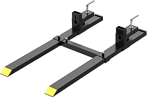 GarveeLife Pallet Forks 60 in 4000 LBS Max, Clamp On Tractor Bucket Forks With Adjustable Stabilizer Bar, Heavy Duty Front Loader Forks, Fork Attachment for Skid Steer, Loader Bucket