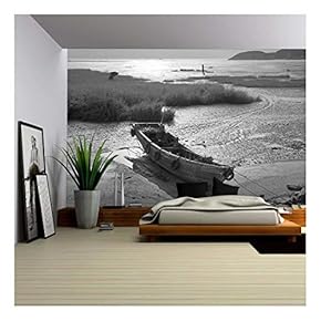 Wooden Boat by The Bay - Removable Wall Mural | Self-Adhesive Large Wallpaper - 66x96 inches