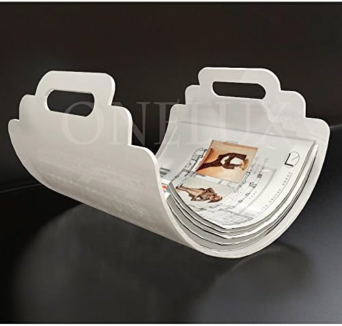 ONELUX Hand Finished Acrylic Lucite Home use Magazine/Newspaper/brochure Holders Basket Rack with Handles for A4 Size (White)