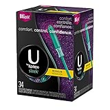 U by Kotex Sleek Tampons, Regular Absorbency, Fragrance-Free, 34 Count