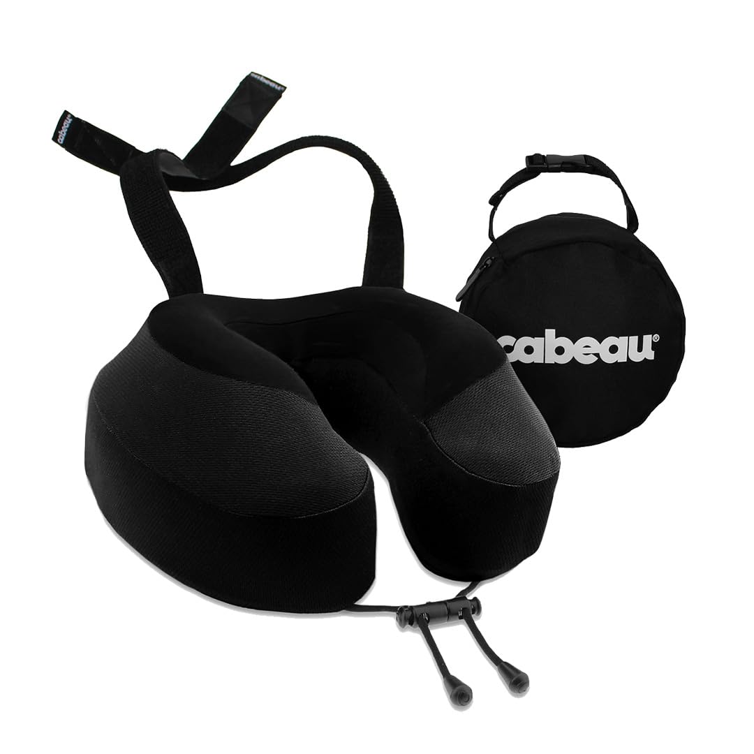 Photo 1 of Cabeau Airplane Travel Pillow for Long Flights - Evolution S3 - Supportive Memory Foam with Seat Straps to Secure Your Head and Neck and Provides 360° Support (Jet Black)