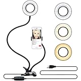 KOMI LED Ring Light - Rechargeable Portable Clip-on Selfie Fill Ring Light with 3 Light Modes and 10 Brightness Level for Sma