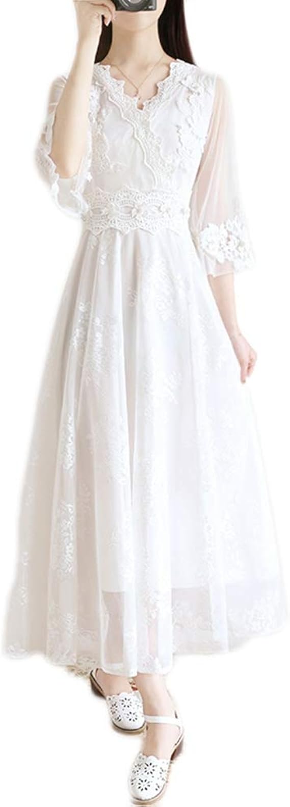 Amazon Co Jp ワンピース パーティードレス マキシワンピ 白 レディース 結婚式 二次会 ドレス パーティー ワンピース ハイウエスト レース 刺繍 大きい サイズ 代 30代 40代 秋 S 冬 お呼ばれ ワンピース 服 ファッション小物