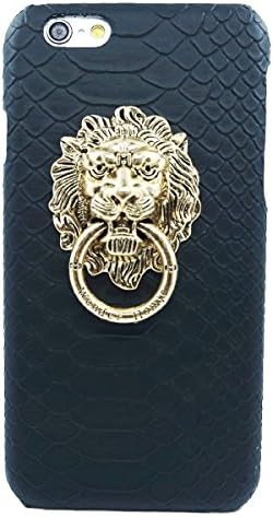 HMILY Fashionable iPhone Case Ultra Slim Snake Pattern Hard Shell Case Back Cover With Lion's Head Ring Stand For Apple 5.5inch iPhone 6Plus (Black)