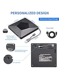 External 3D Blu Ray DVD Drive Burner, Wihool Ultra Slim USB 3.0 and Type-C Blu Ray BD CD DVD Burner Player Writer Reader Disk for Mac OS, Windows xp 7 8 10,Linxus, Laptop PC (Black)