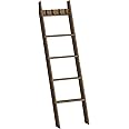 HOOBRO Blanket Ladder for Living Room and Bedroom, 5-Tier Wall Leaning Towel Rack for Bathroom, Decorative Ladder Shelf with 4 Removable Hooks, Farmhouse Blanket Storage, Mocha MA51CJ01G1