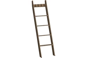 HOOBRO Blanket Ladder for Living Room and Bedroom, 5-Tier Wall Leaning Towel Rack for Bathroom, Decorative Ladder Shelf with 4 Removable Hooks, Farmhouse Blanket Storage, Mocha MA51CJ01G1