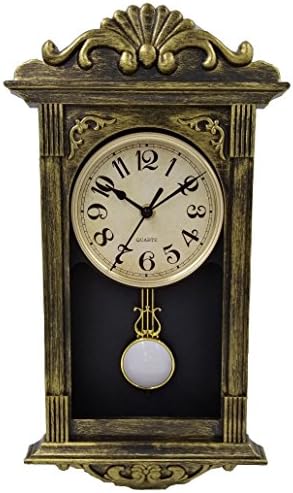 YAVIS Retro/Antique Nordic Pendulum Wall Clock, Vintage Clock, Battery Power, 41x22x7cm (Brush Gold)
