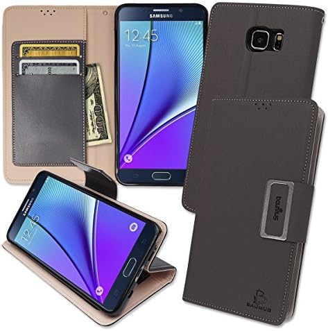 Note5 Magnetic Kickstand Wallet Case, Samsung Galaxy Note 5 Soft Foldable Leather Diary Flip Cover, 10 Colors (Gray)