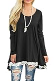 QIXING Women's Lace Long Sleeve Tunic Top Blouse Black-L