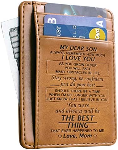 Slim Wallet Cowhide wallet Front Pocket Wallet Minimalist Wallets Gift for son from Mom (To My Son - Love Mom)