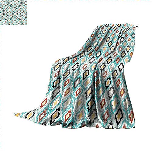 Geometric Picnic Blanket Vintage Ottoman Style Floral Design with Old Fashion Heraldic Tiles Artistic Image Gravity Blanket 60 x 60 inch Aqua