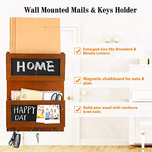 image for Magicfly Mail Sorter Organizer Wall Mount, 2 Slot Wooden Mail Holder f