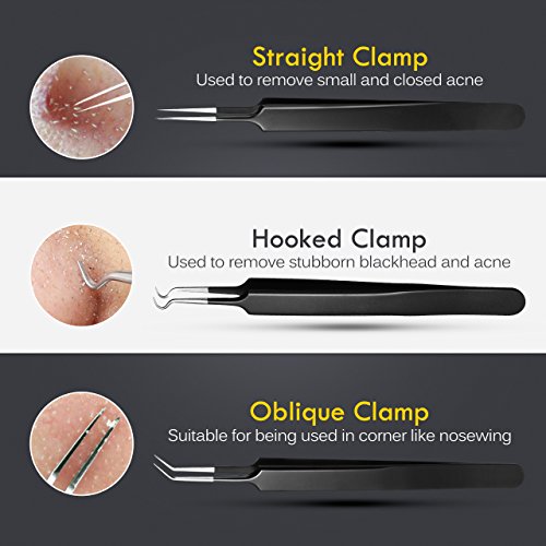ElleSye 8 PACK Blackhead Removal Tweezer Kit & Dental Tools, Comedone