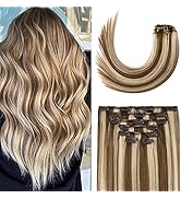 20 Inch Clip in Hair Extensions 70G Light Brown to Blonde Highlights 100% Remy Human Hair Extensi...