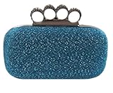 Chicastic Glitter Metallic Duster Four Ring Knuckle Clutch Evening Purse With Rhinestones