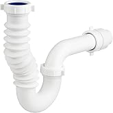 (1 Pack) Yariwiz White P Trap 1 1/2 Inch for Bathroom Kitchen Sink Drain Pipe Tubular Kit with Adjustable J-bend, White Threaded Adapter and Blue TPE Washer KSD-004W
