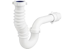 (1 Pack) Yariwiz White P Trap 1 1/2 Inch for Bathroom Kitchen Sink Drain Pipe Tubular Kit with Adjustable J-bend, White Threaded Adapter and Blue TPE Washer KSD-004W