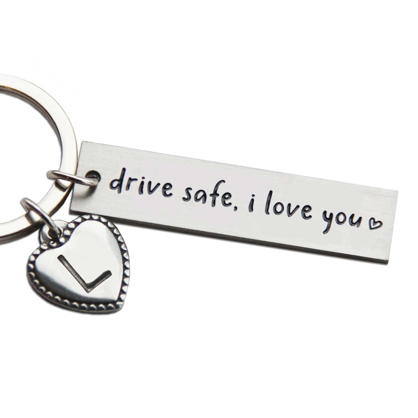 Personalized Initial Key Chain Gift, Drive Safe I