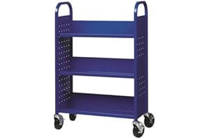 HIRSH INDUSTRIES Hirsh Rolling Library or Home Office Single-Sided Sloped Shelves Book Cart with Lockable Wheels in Blue