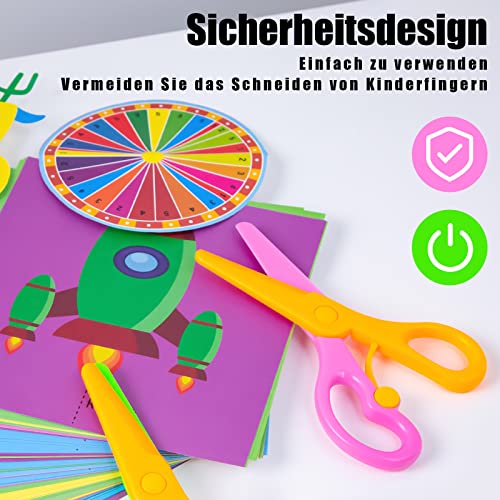 Koogel Kinder Papierschnitt Set, 120 Blatt Papier mit 2 Stück Kinder Sicherheit Schere Lustiges Papierschneid Kinder Bastelschere für Vorschule Training Schere Früherziehung Kindergarten Pädagogisch