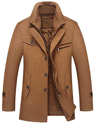 ARRIVE GUIDE Men's Winter Thicken Warm Stand Collar Wool Blend Pea Coat Camel L