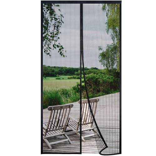 Risareyi Magnet Fliegengitter Tür 145x205cm, Schwarz Insektenschutz Balkontür Ohne Bohren, Insektenschutz Fenster Fliegengitter Balkontür Automatisches Schließen für Terrassentür mit Klettband