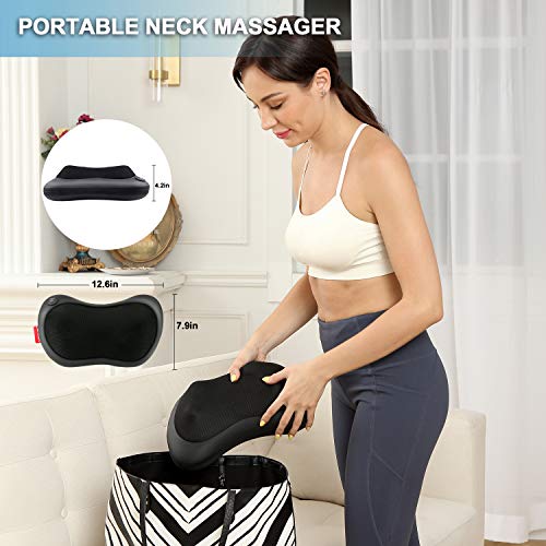 Neck Massager Pillow with Heat - Shiatsu Back and Shoulder Massager with Deep Tissue Kneading, Electric Back Massage for Full Body, Relaxation at Home, Car & Office