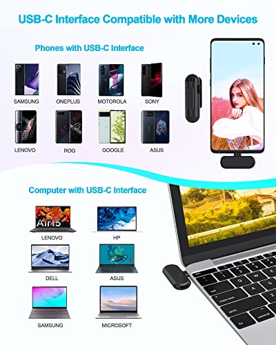 Huicn Wireless Lavalier Microphone Noice Cancelling Omnidirectional Condenser Mic for Samsung LG Google Smartphone Tablet PC with USB C, Clip on Lavalier Mic Sound Record for YouTube TikTok Meeting