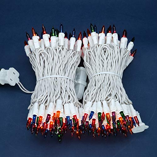 MultiColor Incandescent Christmas Lights, 66 Ft White Wire 200 Mini Lights, UL Certified