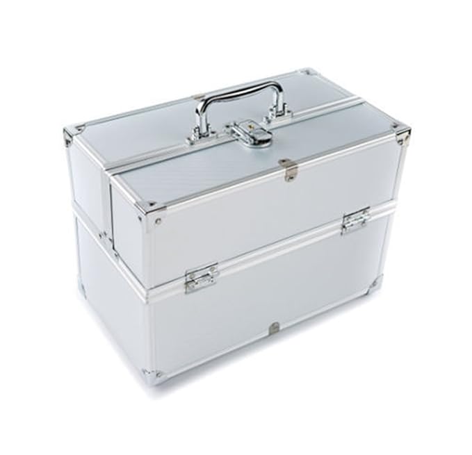 Extra Large Space Storage Beauty Box Make up Nail Jewelry Cosmetic Vanity Case (Silver) Amazon