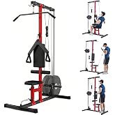 STMHOM LAT Pull Down Machine for Home Gym, Floor-Standing Cable Machine with Adjustable Seat &amp; Knee Support, Back Workout Machine with High &amp; Low Pulley, 500LB Weight Capacity - Black