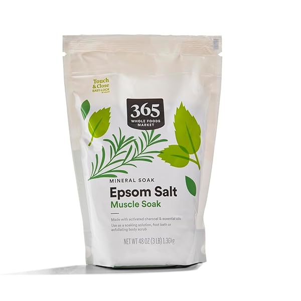 365 BY WHOLE FOODS MARKET, EPSOM SALT MUSCLE SOAK, MADE WITH ACTIVATED CHARCOAL & ESSENTIAL OILS, 48 OUNCE