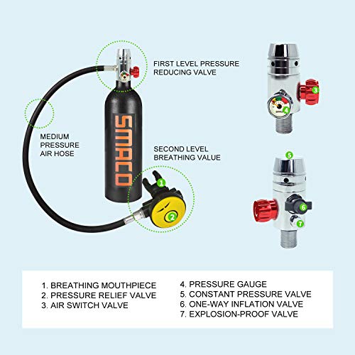 SMACO S400 Scuba Diving Tank Equipment, Mini Scuba Dive Cylinder with
