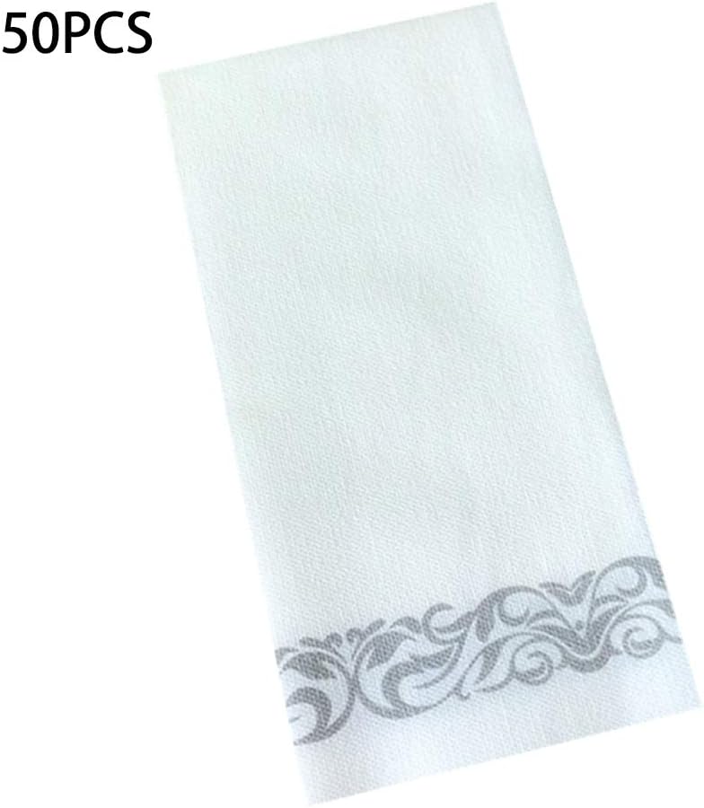 Viesky Disposable Linen-Feel Guest Towels - Decorative White Hand Towels, Silver Floral Cloth-Like Paper Napkins