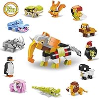 Mesgyno Mini Building Blocks Animals, 12 in 1 Assorted Toy Animal, Stem Building Toy, Party Favor for Kids, Goodie Bags, Birthday, Carnival Prizes，Set of 12
