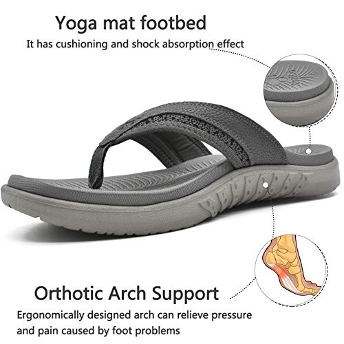 KuaiLu Mens Leather Sport Flip Flops Comfort Orthotic Thong Sandals