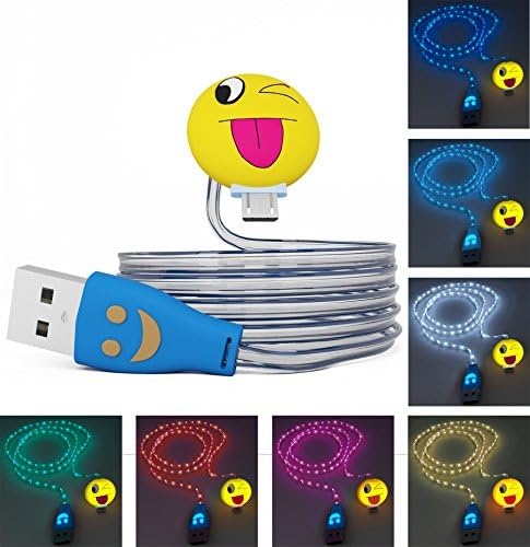Micro USB Cable Emoji Face Multi-Colour Charger Cord Data LED Night Light Charging Cartoon Sync 3FT glow in the dark Android Samsung Galaxy Edge S4 Note 2 4 5 Mega HTC One M9