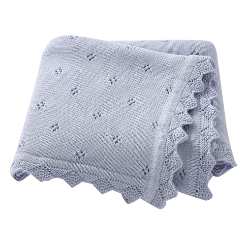 Hadetoto Baby Blanket 100% Cotton Knit Baby Blankets Baby Gifts Baby Essentials for Newborn, 100 x 80 cm (Blue)