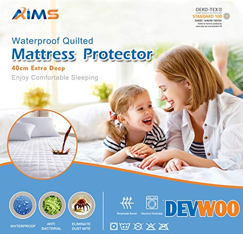 100% Waterproof & Moisture Quilted Mattress Protector Fitted Cover Microfiber Quilted Topper fitted sheet, Anti Allergy and Breathable Elasticated Skirts 40cm Extra Deep (4ft Double 120x190cm)