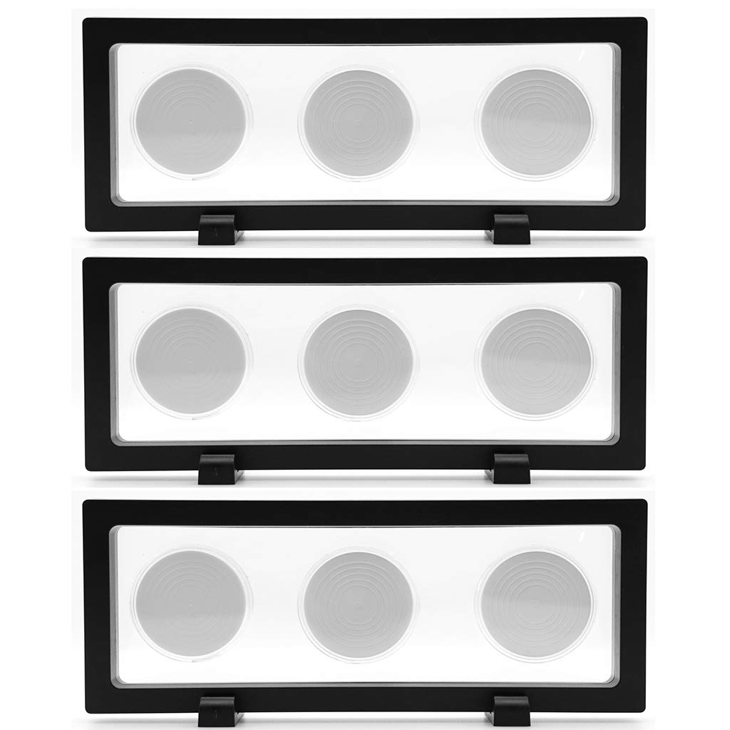 Skelang 3 Pack Coin Display Case, 3D Floating Frame Display Holder with 9 Coin Capsules, Coin Display Stand for Coin, Stamp, Jewelry, 23 × 9cm