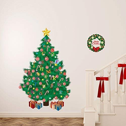 Christmas Decorations Wall Stickers Traditional Christmas Tree with Alphabets Wall Murals Decals Living Room Children Nursery School Restaurant Cafe Hotel Home Décor