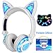 Qiwoo Kids Headphones with Cat Ear USB Rechargeable Adjustable LED Light Up Wired Over Ear Headphones 85dB Volume Limited Compatible for iPad Tablet for Easter Theme Party Favor (3-White)